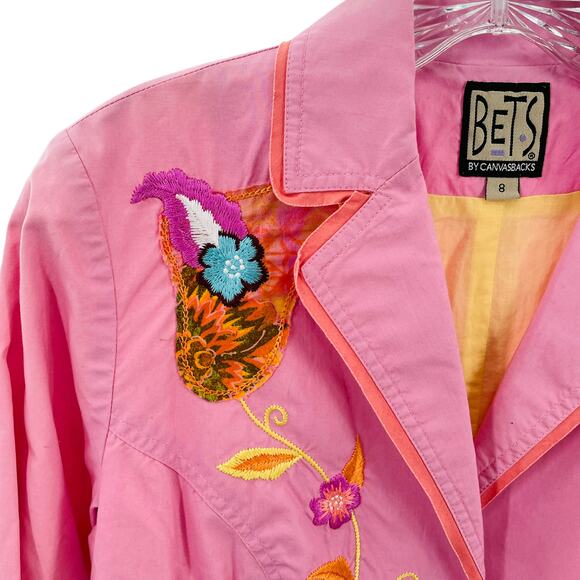 BETS by Canvasbacks Pink Floral Embroidered Cotton Lightweight Blazer Women Sz 8 - Picture 4 of 11